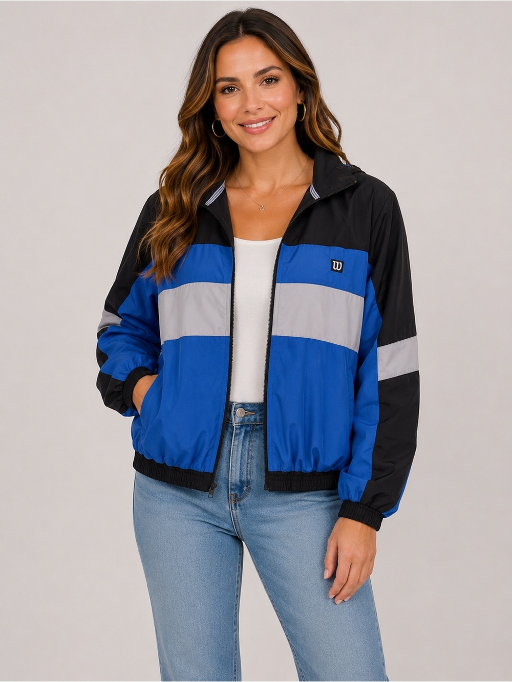 Wilson Blue, Black and Gray Colorblock Bomber Jacket